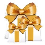 White Gift Boxes with Gold Ribbon