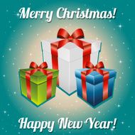 Christmas gifts with bow and ribbon New Year greeting card