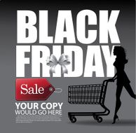 Black Friday Square Ribbon Tag Woman Cart Background