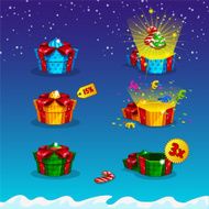 Gift packaging open and closed for game interfaces