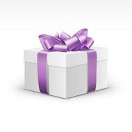 White Gift Box with Light Purple Violet Ribbon Isolated