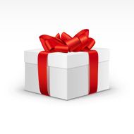 White Gift Box with Bright Red Ribbon Isolated