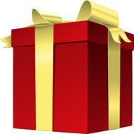 Vector red gift box with gold ribbon bow