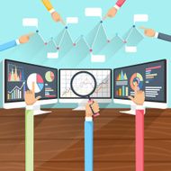 Stock Exchange Rates on Monitors with Hands