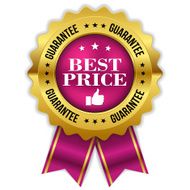 Purple best price badge with gold border and ribbon