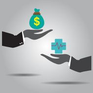 hand exchanging money and health vector icon