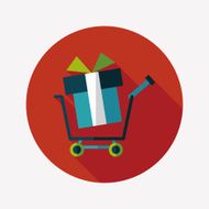 shopping cart flat icon with long shadow N36