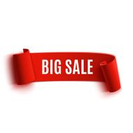 Red realistic detailed curved paper sale banner N3