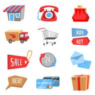 Vector set of flat and colorful shopping icons