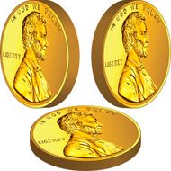 Vector Gold American Money Coin With Lincoln From Different Angl N2