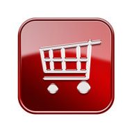 shopping cart icon glossy red isolated on white background