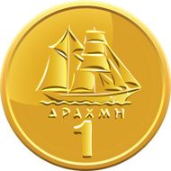 vector Greek money gold coin featuring ship
