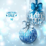 Christmas sale - Blue baubles on light background