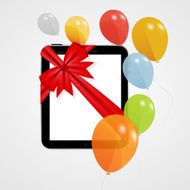 Digital Tablet Gift Vector Illustration with Balloons