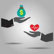 hand exchanging money and health vector icon N2