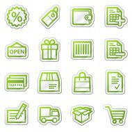 Shopping web icons green contour sticker series