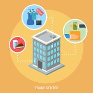 Trade center isometric building flat icons stylish background