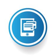 Payment credit card on mobile phone symbol blue button