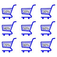 Blue Shopping Cart Icons with Discount Tags
