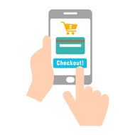 Mobile payment with credit card hand holding phone - VECTOR N2