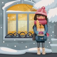 Girl with a package of baking on Christmas Eve
