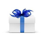 Vector Box with Blue Ribbon and Bow Isolated on Background N2