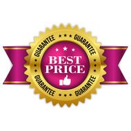 Purple best price badge with gold border and ribbon N2