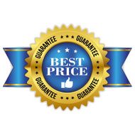 Blue best price badge with gold border and ribbon N2