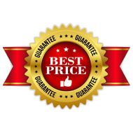 Red best price badge with gold border and ribbon N2