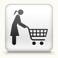 White Square Button with Shopping Woman Icon N2