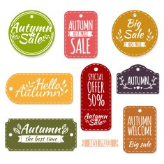 Set of colored autumn stickers Autumn discounts promotions offers N2