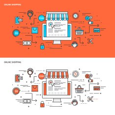 Thin line flat design concept banners for Online Shopping
