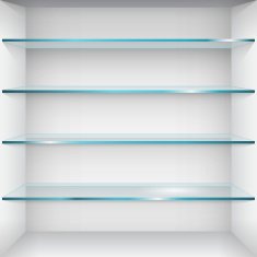 Empty glass shelves on wall Vector Illustration