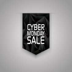 Cyber monday sale ribbon element Low poly design black background N4