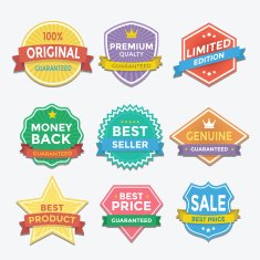 Flat color badges and labels promotion design vector