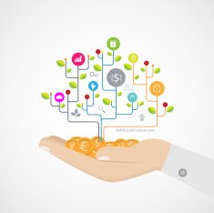 hand Growth tree idea connected circles integrated flat icons N2
