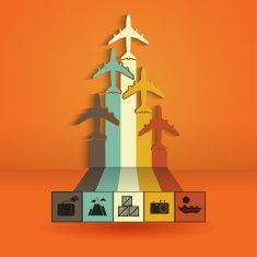 Infographics with colorful airplanes Statistics trips air travel cargo flights N2