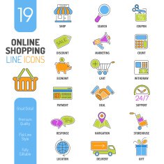 Online Shopping Thin Lines Color Web Icon Set