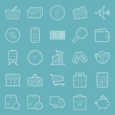 Sales and shopping thin lines icons set