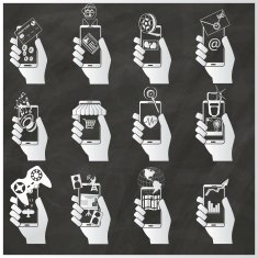 The human hand holding smart phone and many application