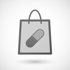 Shopping bag icon with a pill