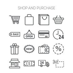 Set of simple icons for shop market bank and commerce