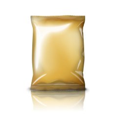 Blank golden realistic foil snack pack isolated on white background