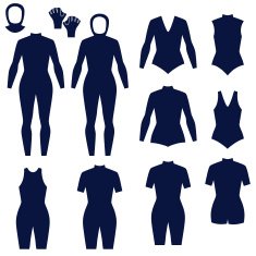 Different types of women&rsquo;s suits for swimming and diving