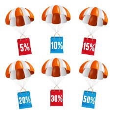 Vector red and white parachute with paper bag sale N2