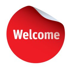 Red vector sticker text Welcome