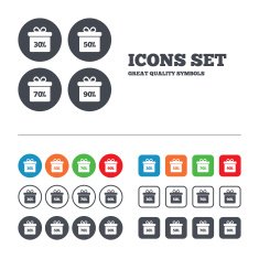 Sale gift box tag icons Discount symbols N50