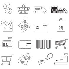 shopping and store outline black icons eps10