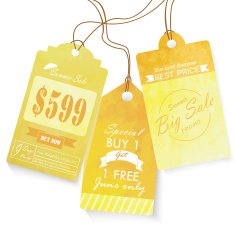 Sale label advertising design with yellow watercolor summer on mid