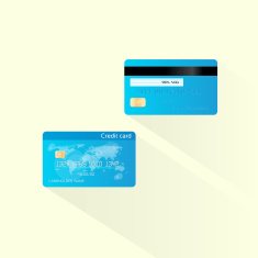 Credit Card Blue with Chip Realistic Vector Illustration Flat Design N2